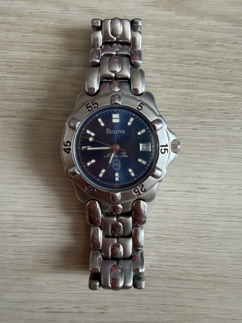 1997 Bulova Marine Star Watch 100m Blue Dial T7 96B07